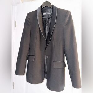 Zara Black Satin Shawl Lapel Tuxedo Blazer